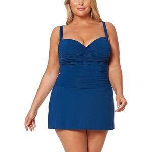 Bleu Rod Beattie Ruched One Piece Dress Swimsuit Navy Size Plus 16W was $157